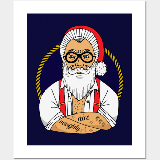 Christmas Hipster Santa Claus Posters and Art